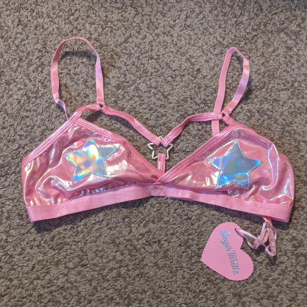 Sugar Thrillz Iridescent Pink Star Bralette